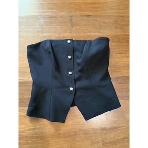 White House Black Market Strapless Corset‎ Top Sz 14 White Black With Buttons